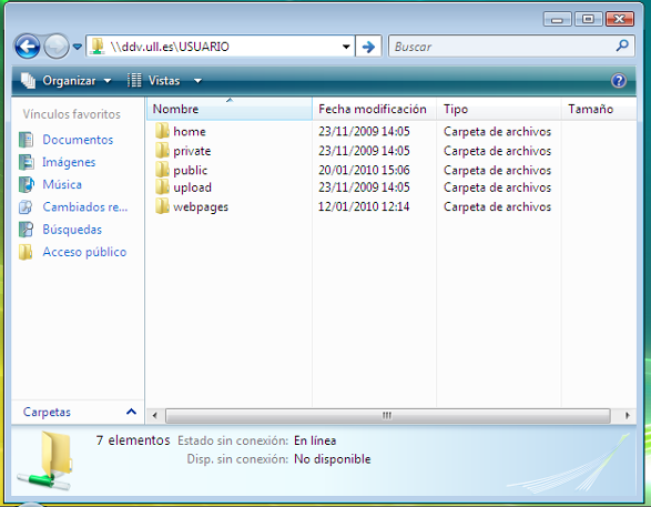 Explorador de windows accediendo al disco en red.