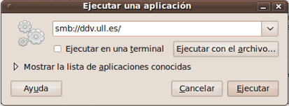 Diálogo del escritorio para acceder al disco en red.